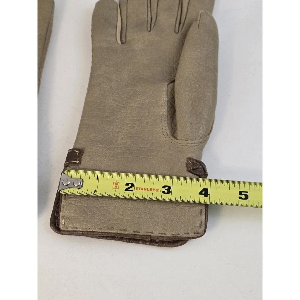 Vintage Van‎ Raalte Brown Vegan Leather Ladies Medium Gloves Sherpa Lining